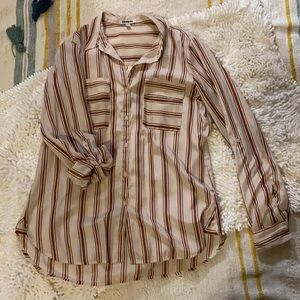 Express button up dark red stripe